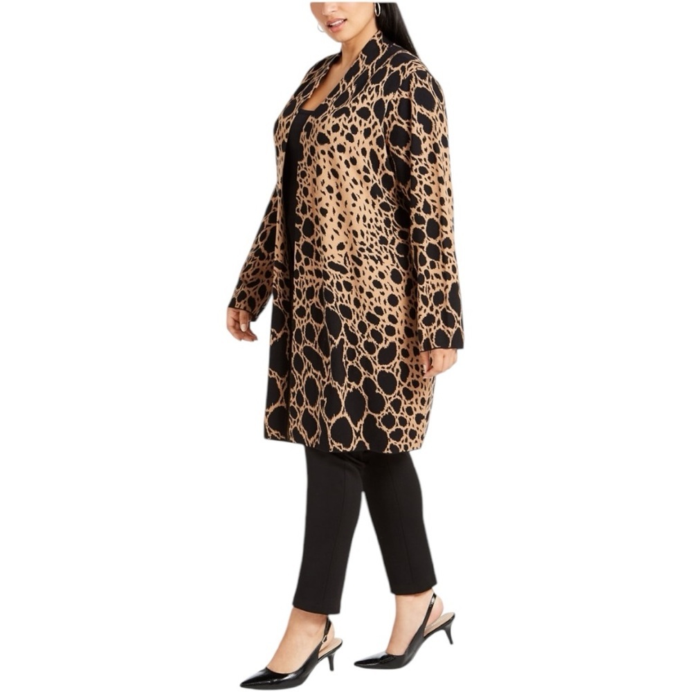 Alfani Black and Tan Animal Print Long Cardigan, 3X - Picture 3 of 9